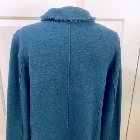 Eileen Fisher Boiled Wool Pockets Teal Color Jacket Coat Size Large - Picture 7 of 14